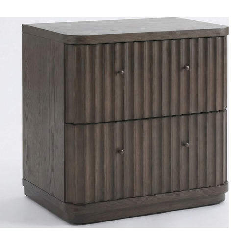 Yati Nightst& | 2 Fluted Drawers | Plinth Base | Chocolate Mousse Brown