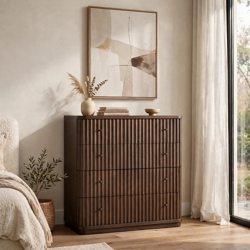 Yati Tall Dresser Chest | 5 Fluted Drawers | Chocolate Mousse Brown