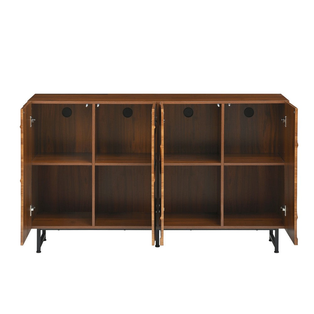 Lewis Wave Design Sideboard Cabinet | Adjustable Shelf | Walnut | 59"