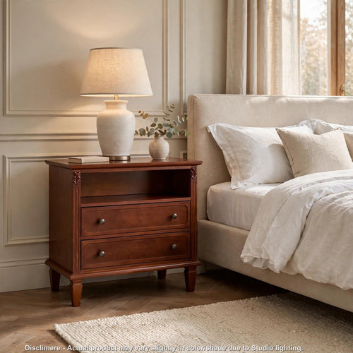 Cyna Nightstand with USB Ports | 2 Drawers and Shelf | Walnut Brown Wood