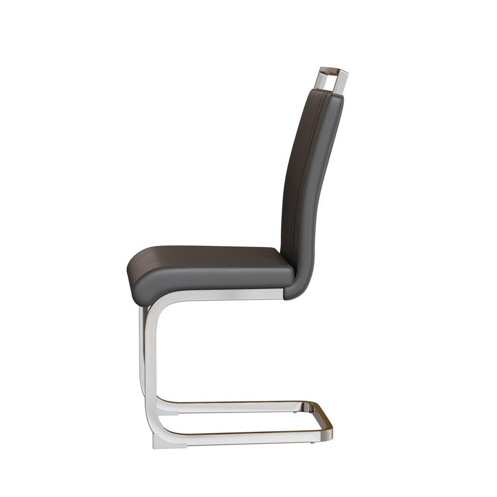 Yuna Dining Chairs with Chrome Metal Base | Set of 2 | Gray PU Leather