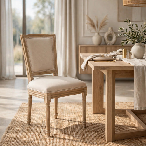 Ginny Dining Chairs | Set of 2 | Solid Wood | Beige Cotton-Linen