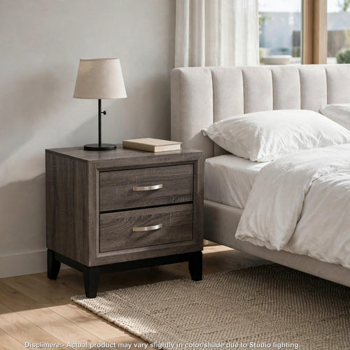Zayn Rustic Nightstand Table with 2-Drawers | Rustic Gray-Oak Wood