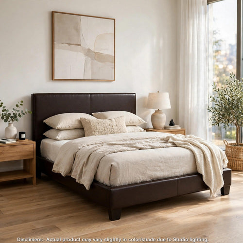 Bei Twin Bed | Adjustable Headboard | Faux Leather Upholstery Espresso Brown