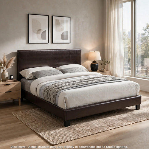 Bei Full Bed | Adjustable Headboard | Faux Leather Upholstery Espresso Brown