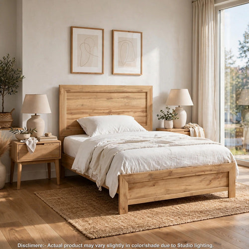 Queen Bed | Picture Frame Design w Horizontal Planks | Rustic Natural Brown