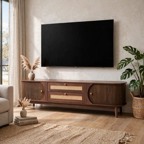 Vayu TV Media Cabinet | 2 Sliding Doors | 2 Drawers | Dark Brown 67"