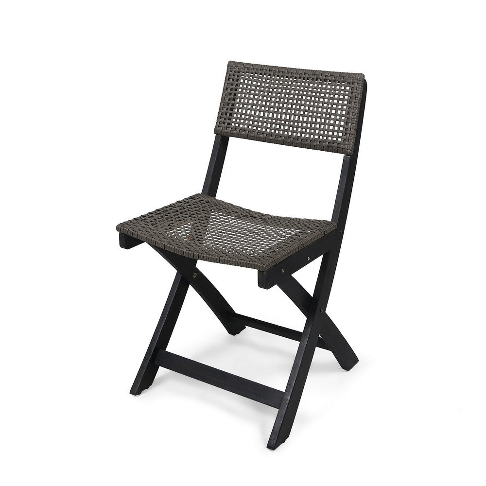 Neso Outdoor Bistro Chair Set of 2 | Foldable Wicker Woven | Gray and Brown