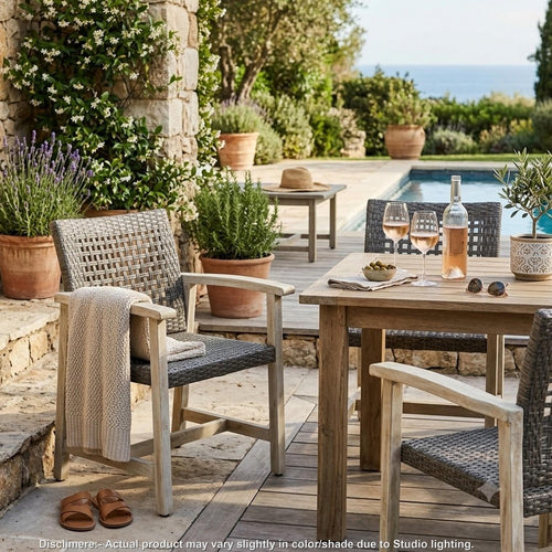 Bops Outdoor Dining Chair Set of 2 | Gray Rattan Seat | Whitewash Wood