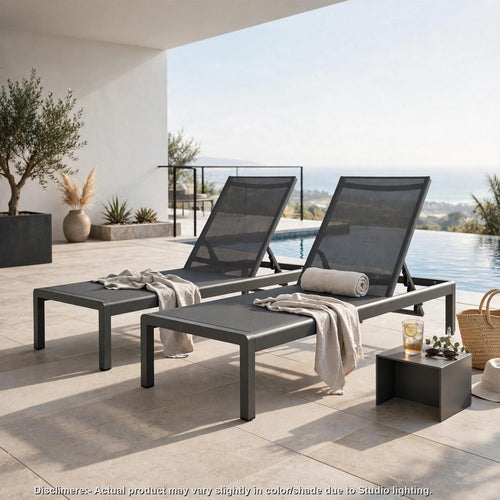 Outdoor Chaise Lounge Set of 2 | Mesh Fabric | Gray Aluminum Frame 78"