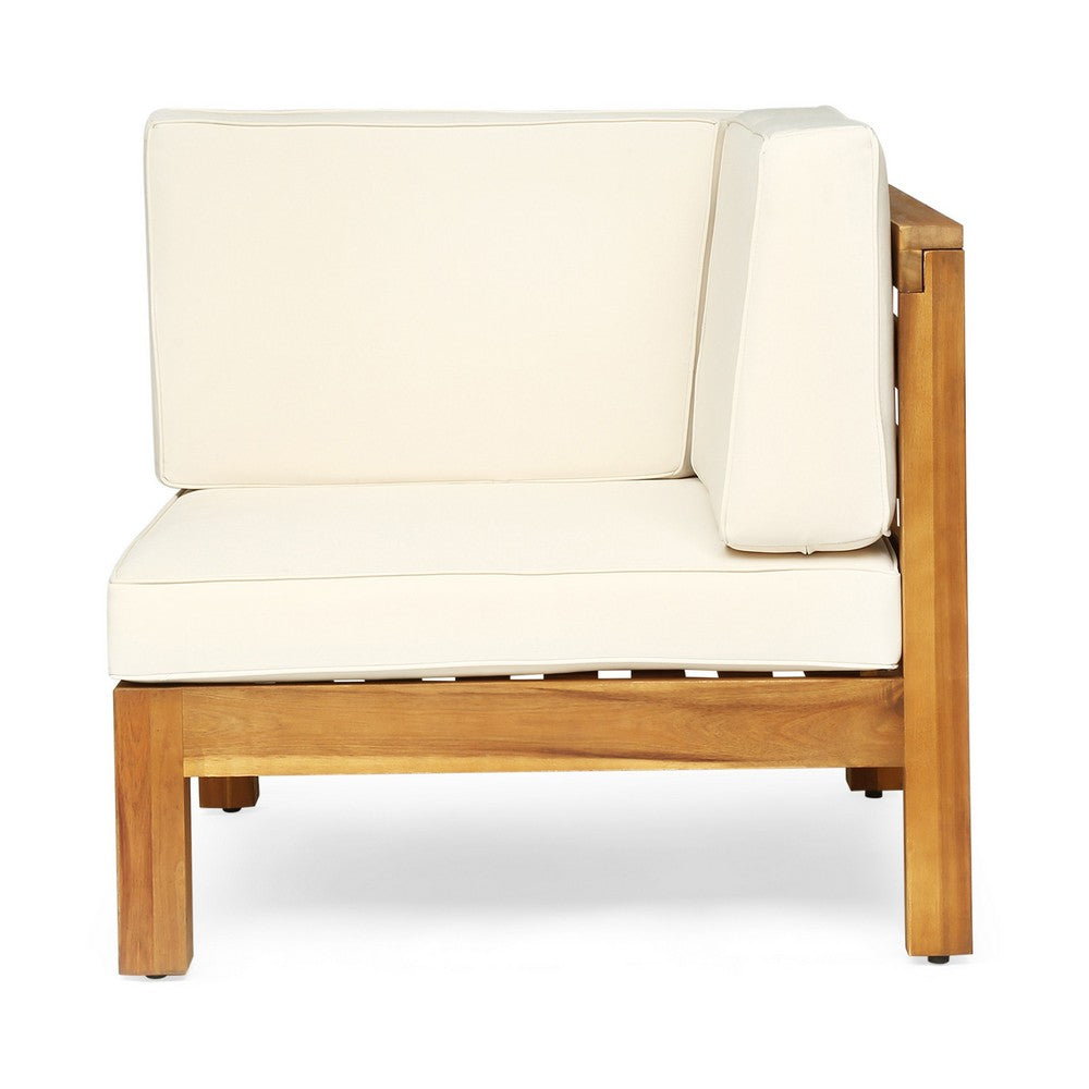 Carie Outdoor 2pc Loveseat Set | Beige Polyester | Slatted Brown Wood
