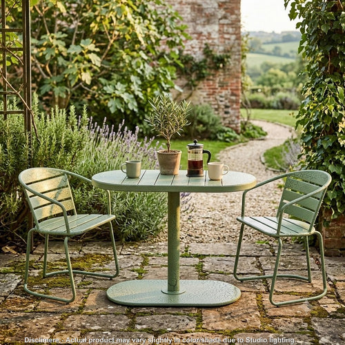 Monalisa Outdoor Bristo Set | Oval Table | Curved Chairs | Matte Green Iron