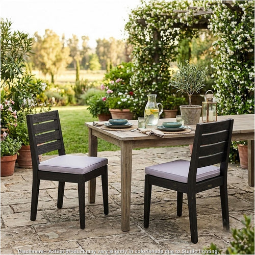Outdoor Armless Dining Chair Set of 2 | Water Resistant Cushions | Gray
