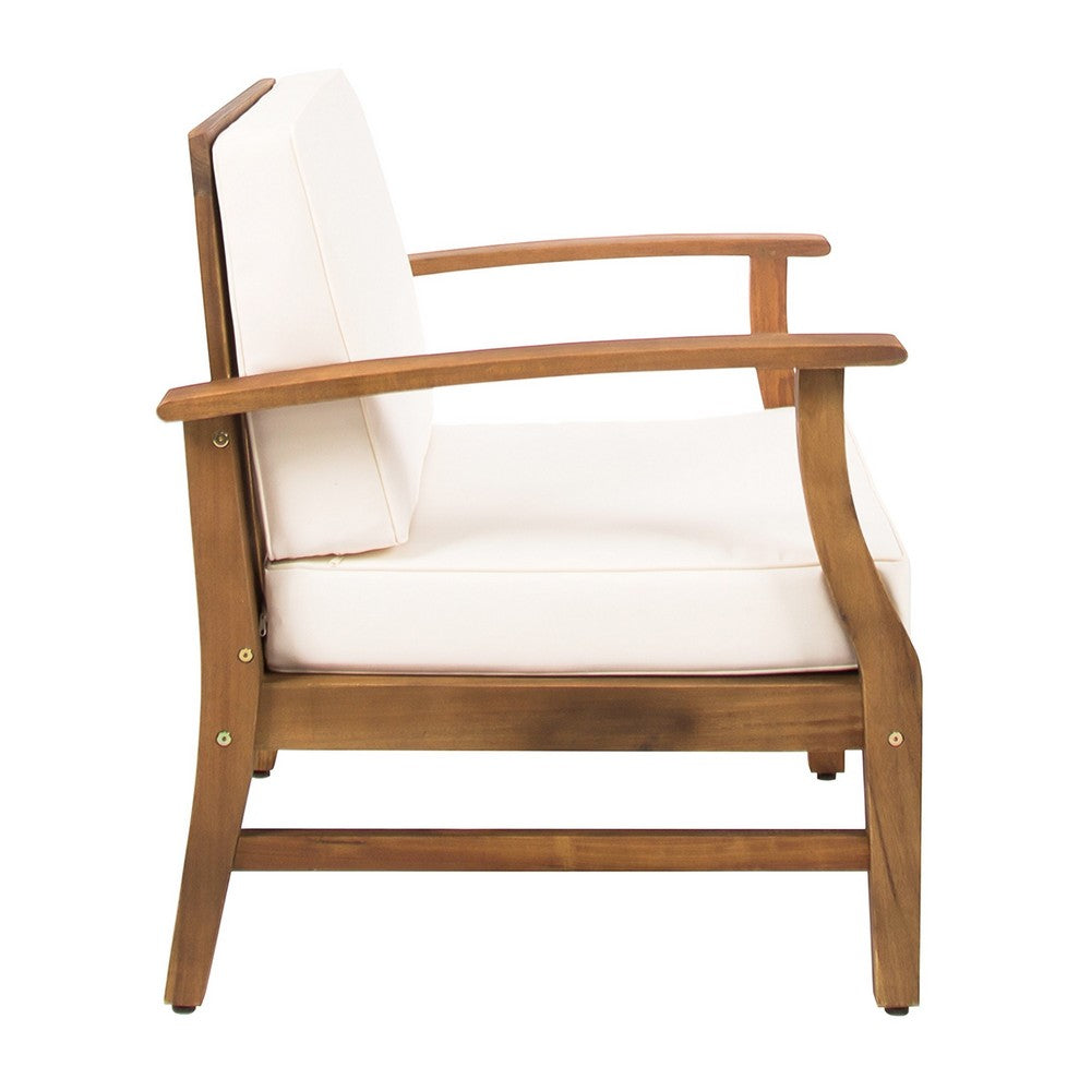 Hoye Outdoor Club Chair | Cream Cushions | Brown Acacia Wood