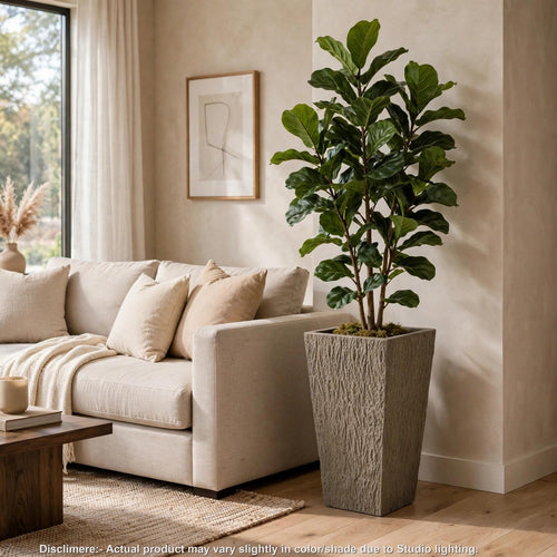 Rahu Tall Tapered Planter | Bark-Like Stone Finish | Brown Concrete 31"