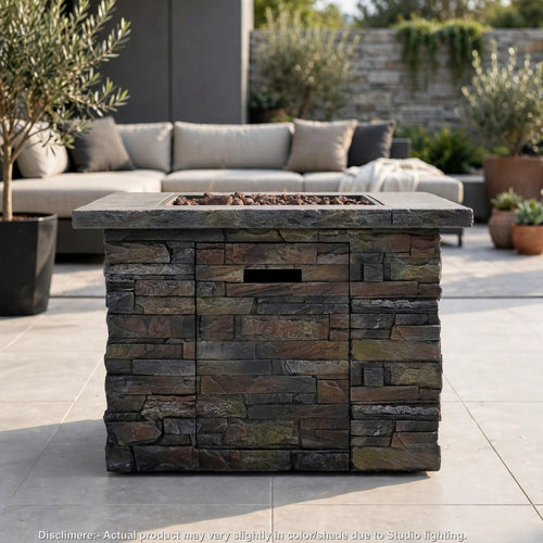 Outdoor Fire Pit w Handles | 40000 BTU | Stone Finish Gray Concrete 33"