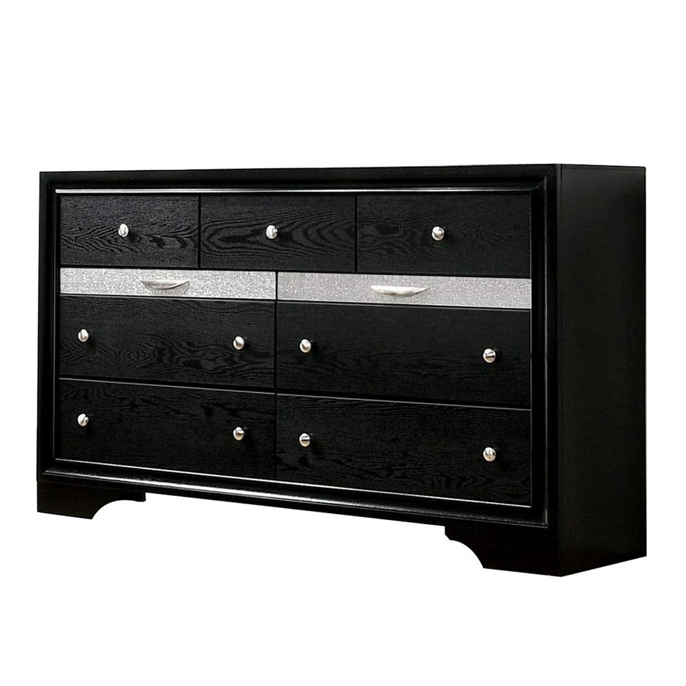 Queen Bedroom Set | Black & Silver | 4 Piece Set with Chest | Dresser | & Nightst&