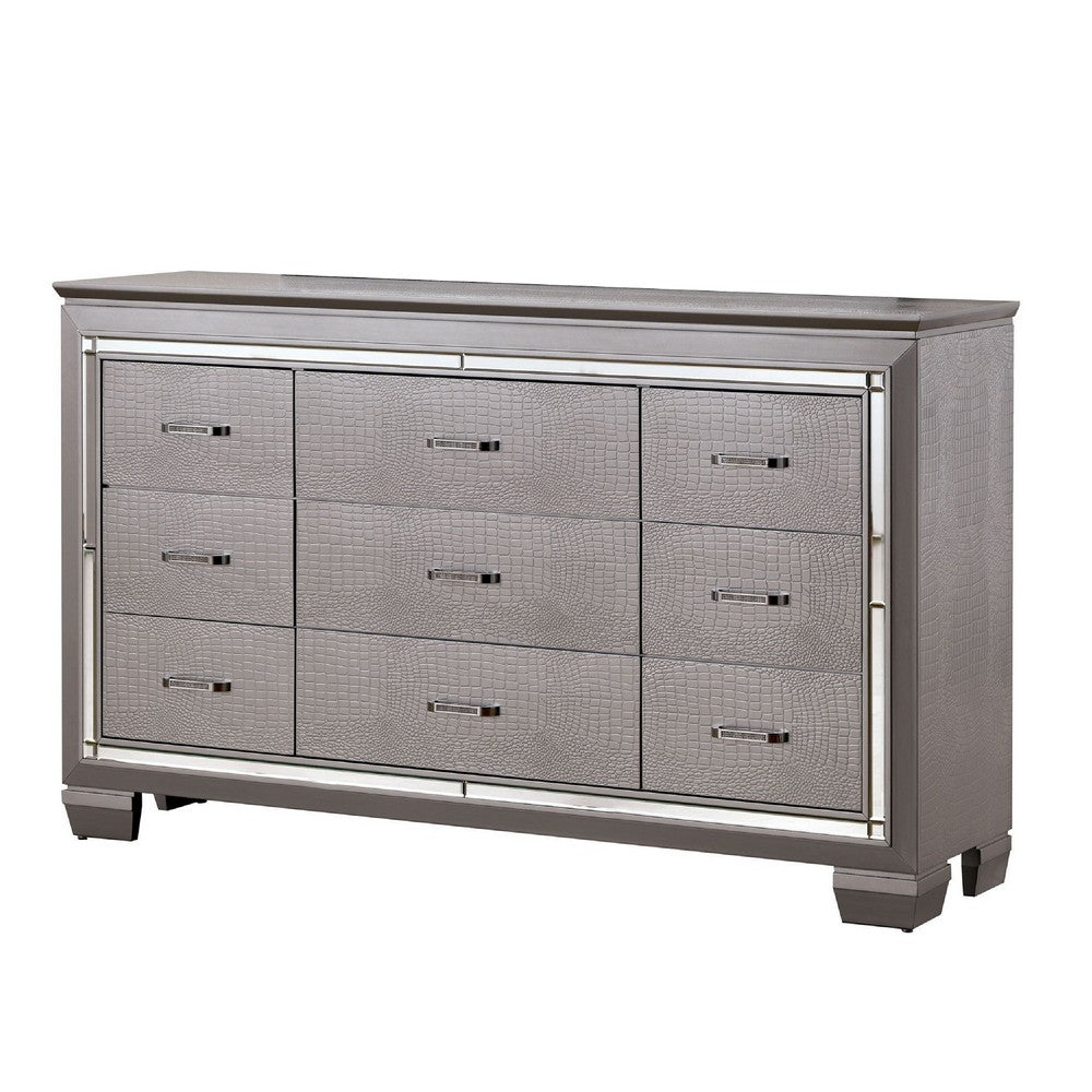 Queen Bedroom Set | Silver & Gray | 4 Piece Set with Chest | Dresser | & Nightst&