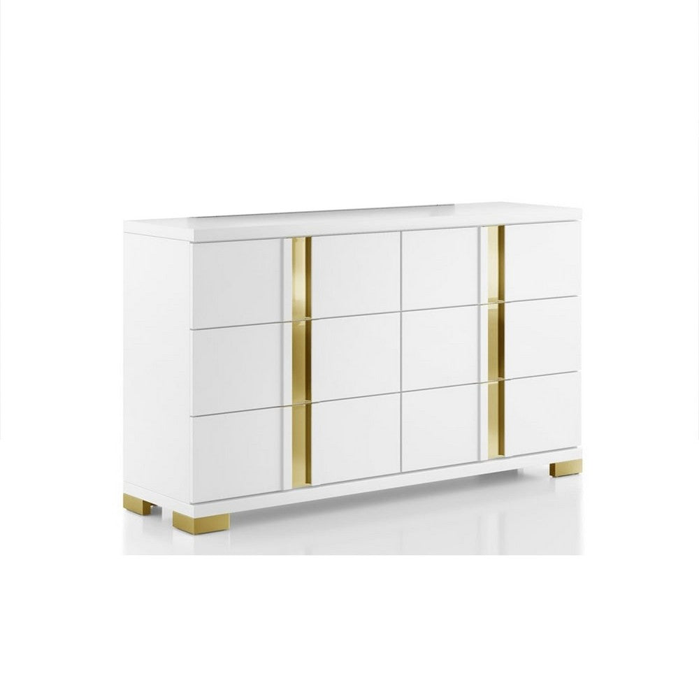 Queen Bedroom Set | White & Gold | 4 Piece Set with Chest | Dresser | & Nightst&