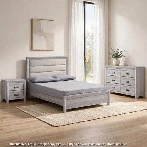 Full Bedroom Set | Driftwood Gray | Cream | Black Wood | 3 Piece Set with Nightst& & Dresser