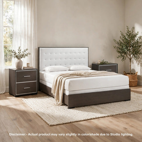 King Bedroom Set | Dark Brown | Cream White | Silver Wood | 3 Piece Set with 2 Nightst&s