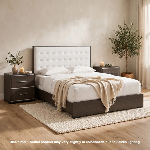 Queen Bedroom Set | Dark Brown | Cream White | Silver Wood | 3 Piece Set with 2 Nightst&s