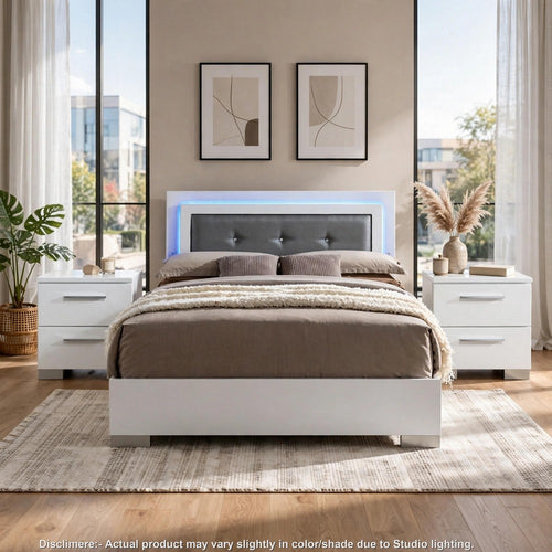 3pc King Bedroom Set, White and Black Wood, 2 Nightstands
