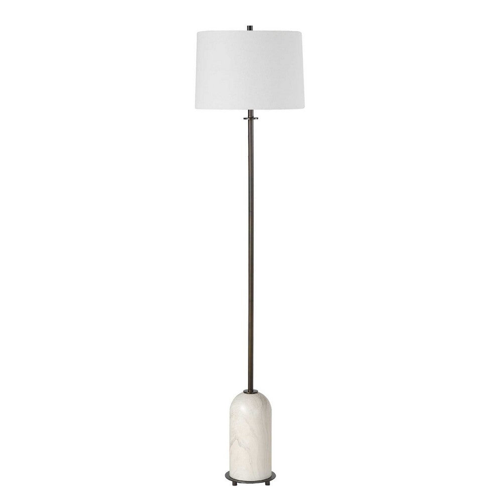 Floor Lamp | Off White Shade | Bronze Stem with Faux Marble Base | 62"