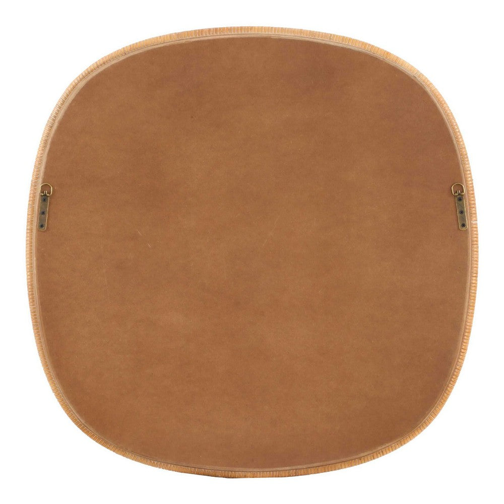 Boho Accent Wall Mirror | Beveled Glass | Natural Brown Rattan Woven | 34"
