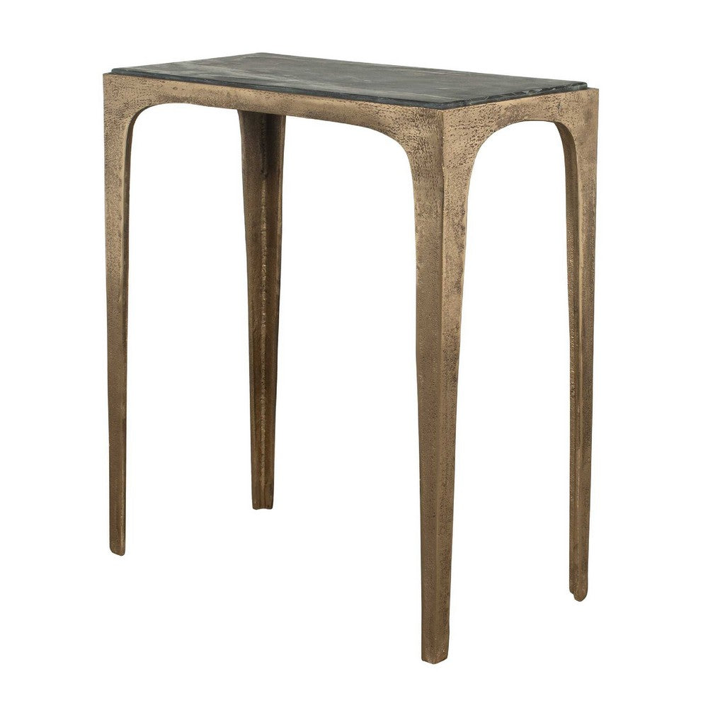 Accent Table | Rectangular Marine Marble | Antique Brass Aluminum | 23"