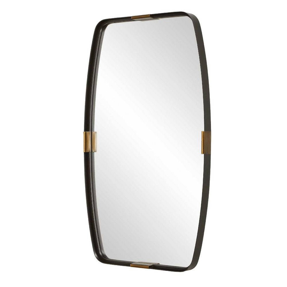 Accent Wall Mirror | Curved Frame | Antique Gold Tabs | Bronze Iron 22x38