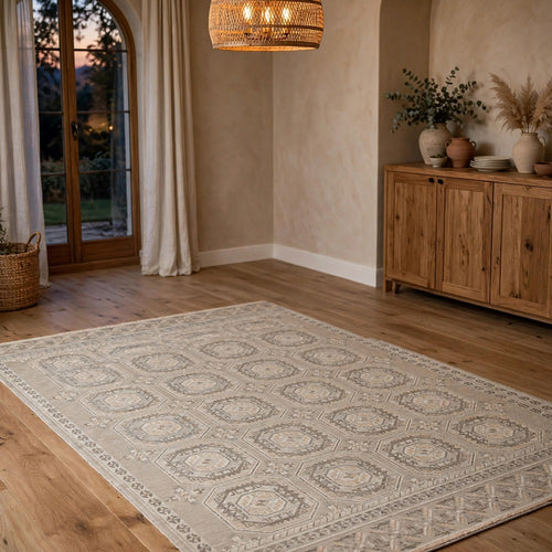 Baku 8x10 Large Area Rug | Medallion Motif | Ivory Polypropylene Polyester