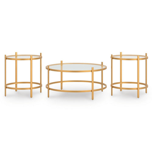 Pera 3pc Coffee Table & 2 End Table Set | Glass Top | Gold Steel Frame