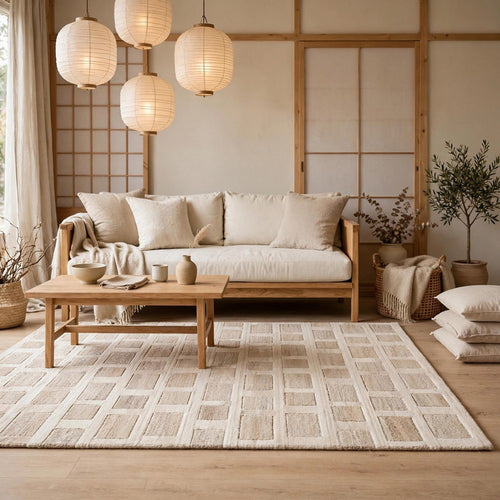 Lisa 5x7 Medium Area Rug | Stripe Pattern | White & Brown Wool Polyester