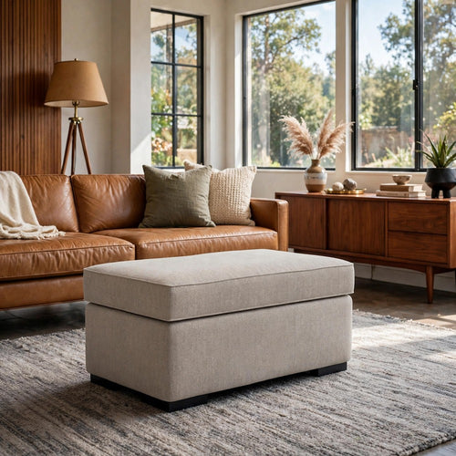 Mecy Accent Ottoman | Foam Seat Cushion | Heather Brown Chenille 40"