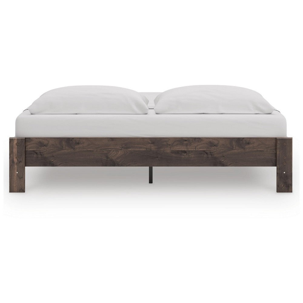 Calso King Platform Bed | No Headboard Transitional Style | Brown Finish