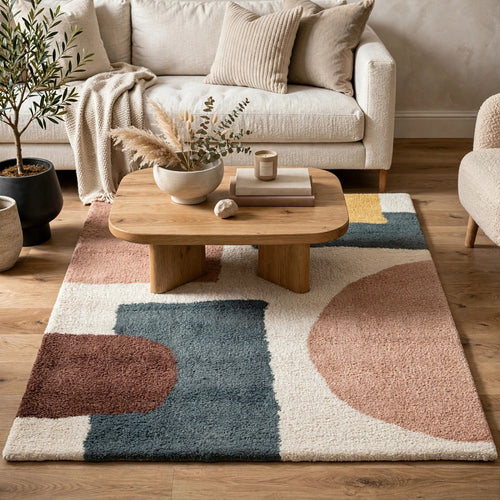 Fyna 5x7 Geometric Medium Area Rug w Shag | 30mm Pile | Gray Brown