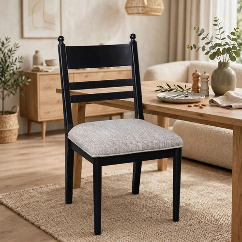 Gela Dining Side Chair set of 2 | Black Ladderback Frame | Gray Upholstery