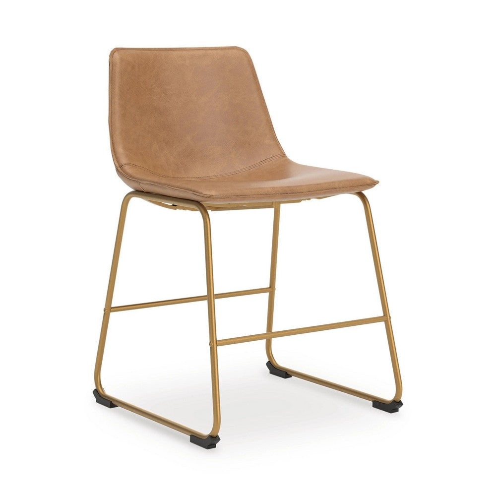 Cia Dining Side Chair Set of 2 | Brown Faux Leather Upholstery | Gold