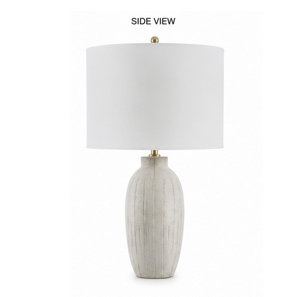 Alp Table Lamp | Antique White Shade | Warm Gray Textured Pot Base | 28"
