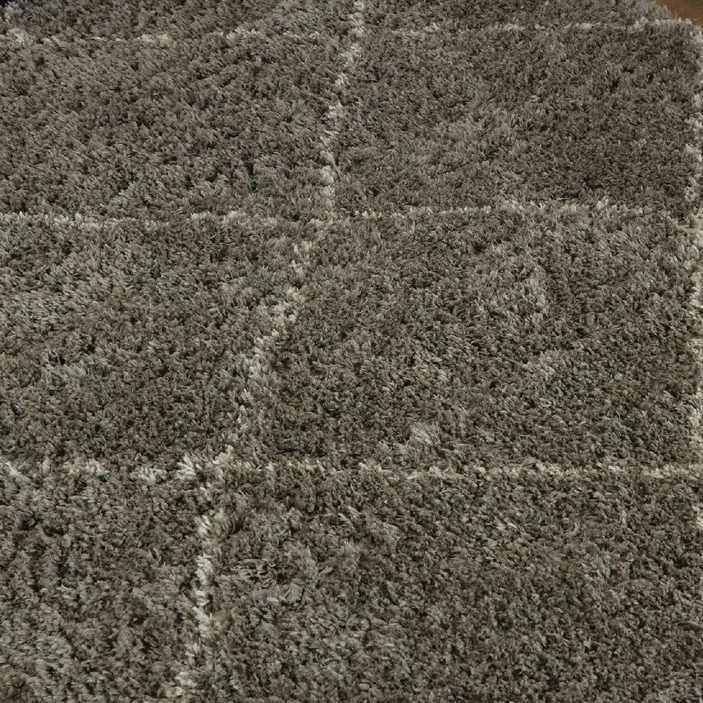 Wreno 5x7 Medium Area Rug | Diamond Pattern | 50mm Pile | Cream & Gray PET