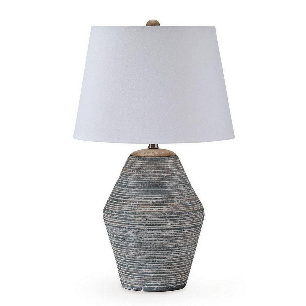 Lava Table Lamp | Vase Shape | Drum Shade | Blue and White Terracotta 29"