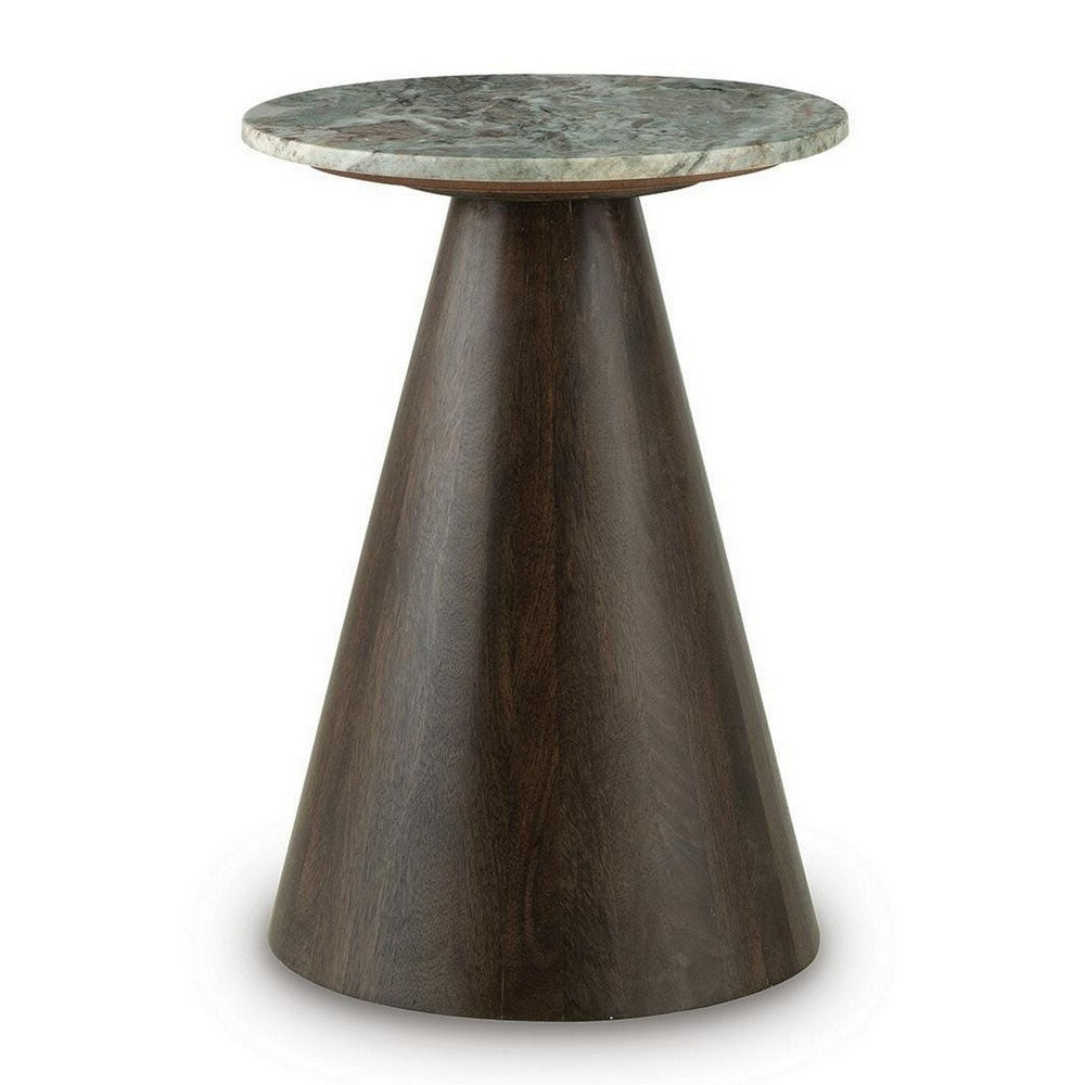 Nori Accent Table | Round Marble Top | Conical Wood Base | Brown 21"