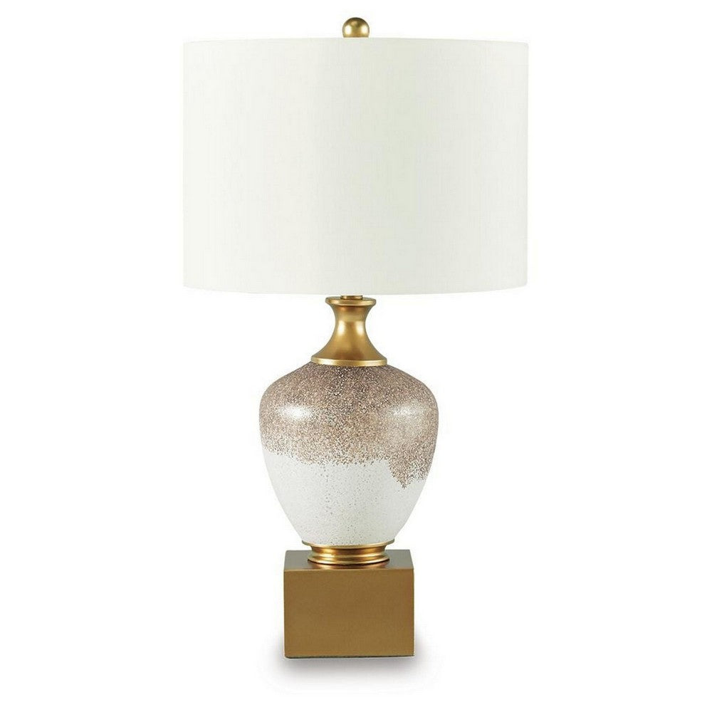 Tevi Table Lamp | Urn Shape | Block Base | Speckled Brown and White 29"