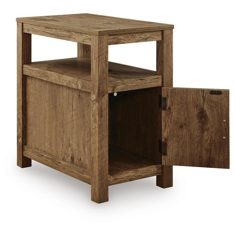 Mesa Chair Side End Table | Open Shelf | USB Ports | Rustic Oak Brown | 25"