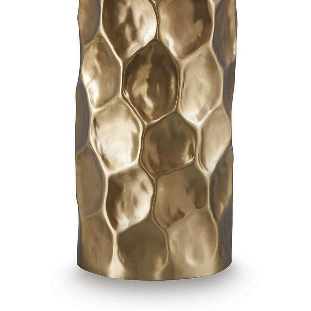 Mepy Table Lamp | Gold Metal Hammered Base | White Drum Shade | 34"