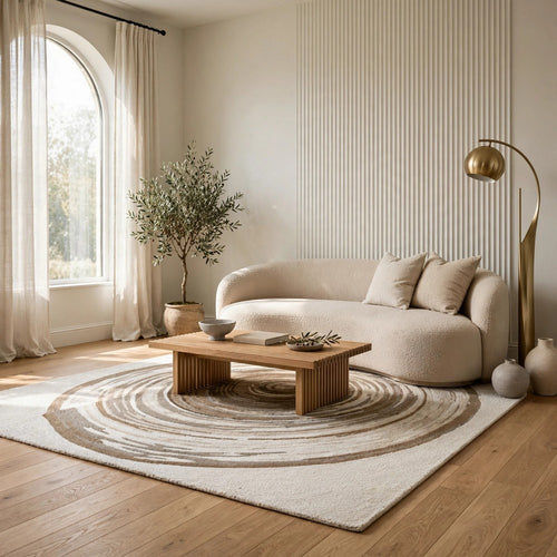 Rizzy Medium Area Rug with Brown-Gray Abstract Ripple Design | Ivory Wool 5x7