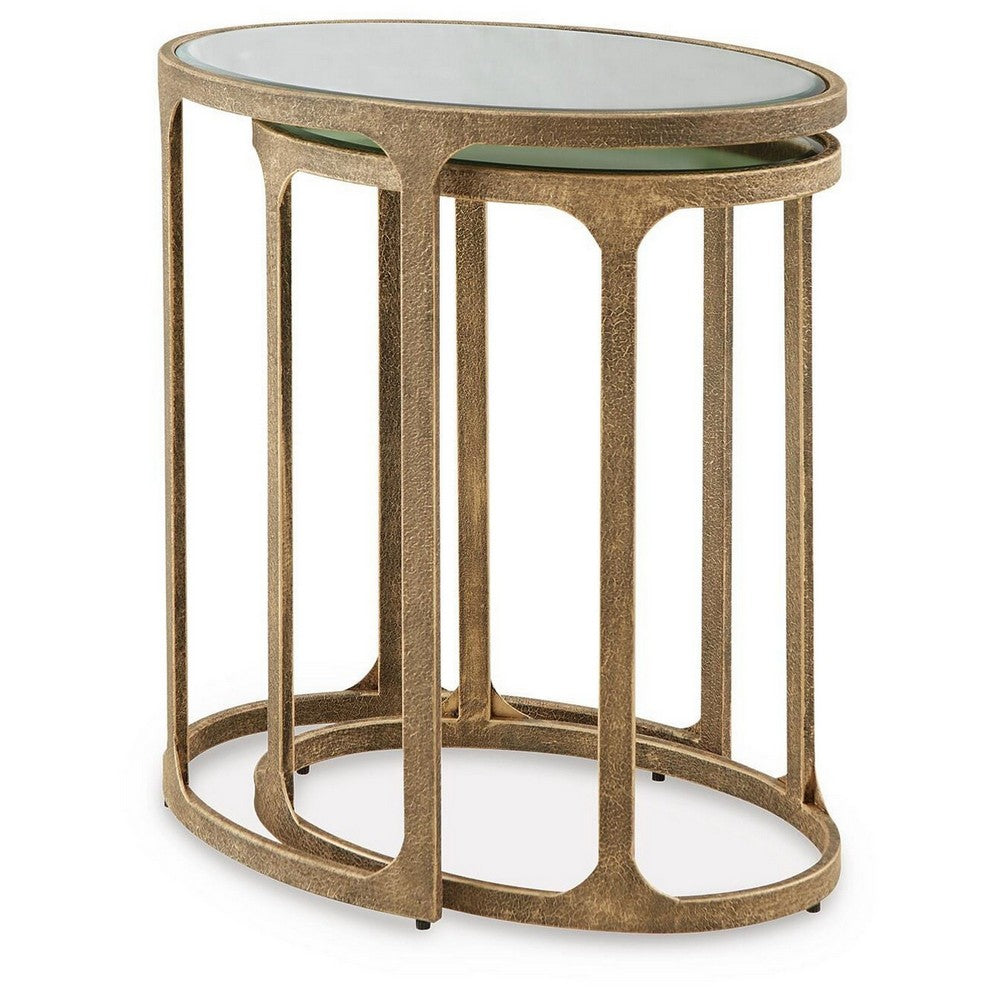 Irma Nesting Accent Table | Mirror Tops | Set of 2 | Antique Gold Metal