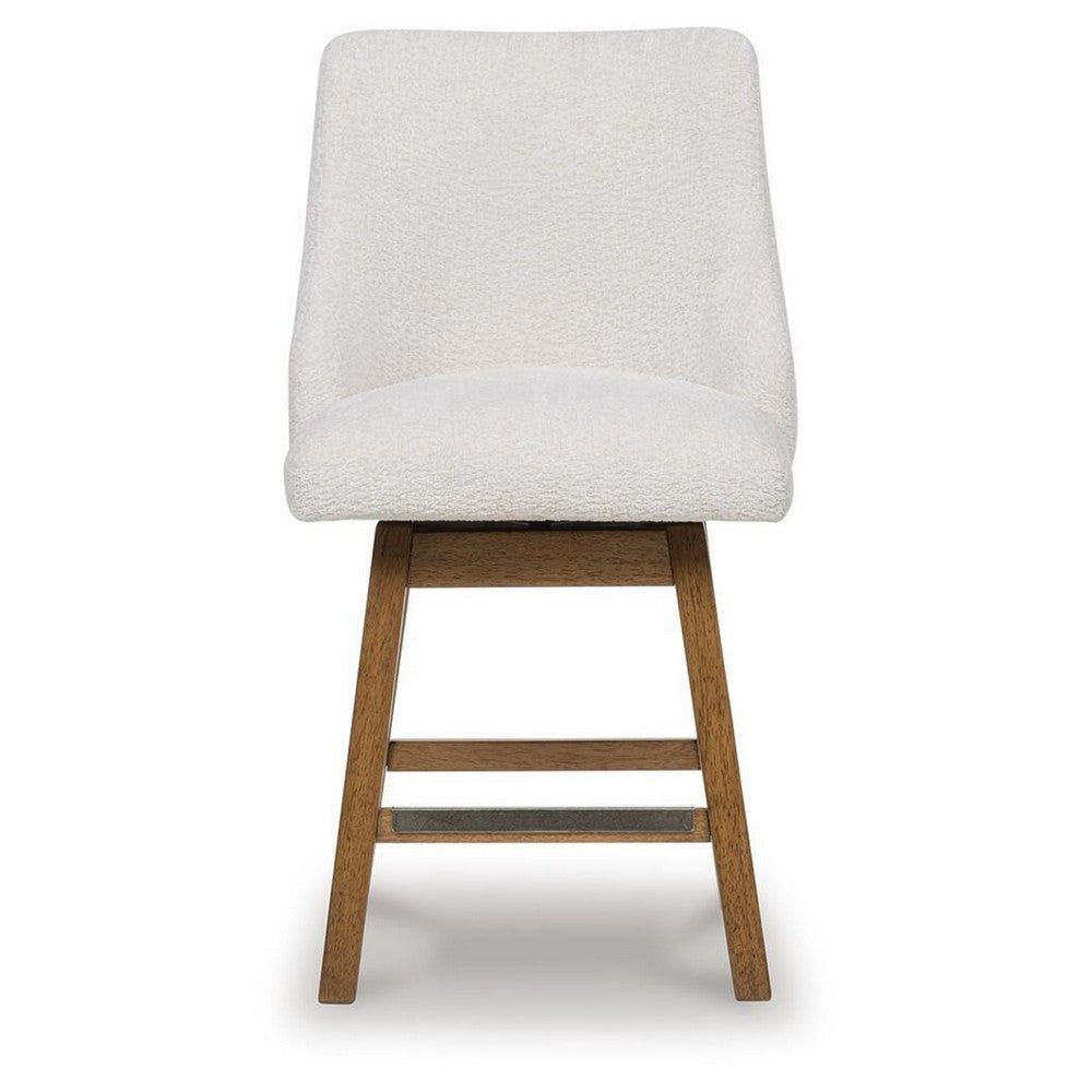 Cabal Swivel Barstool Chair | Set of 2 | Oatmeal Polyester | Brown Solid Wood