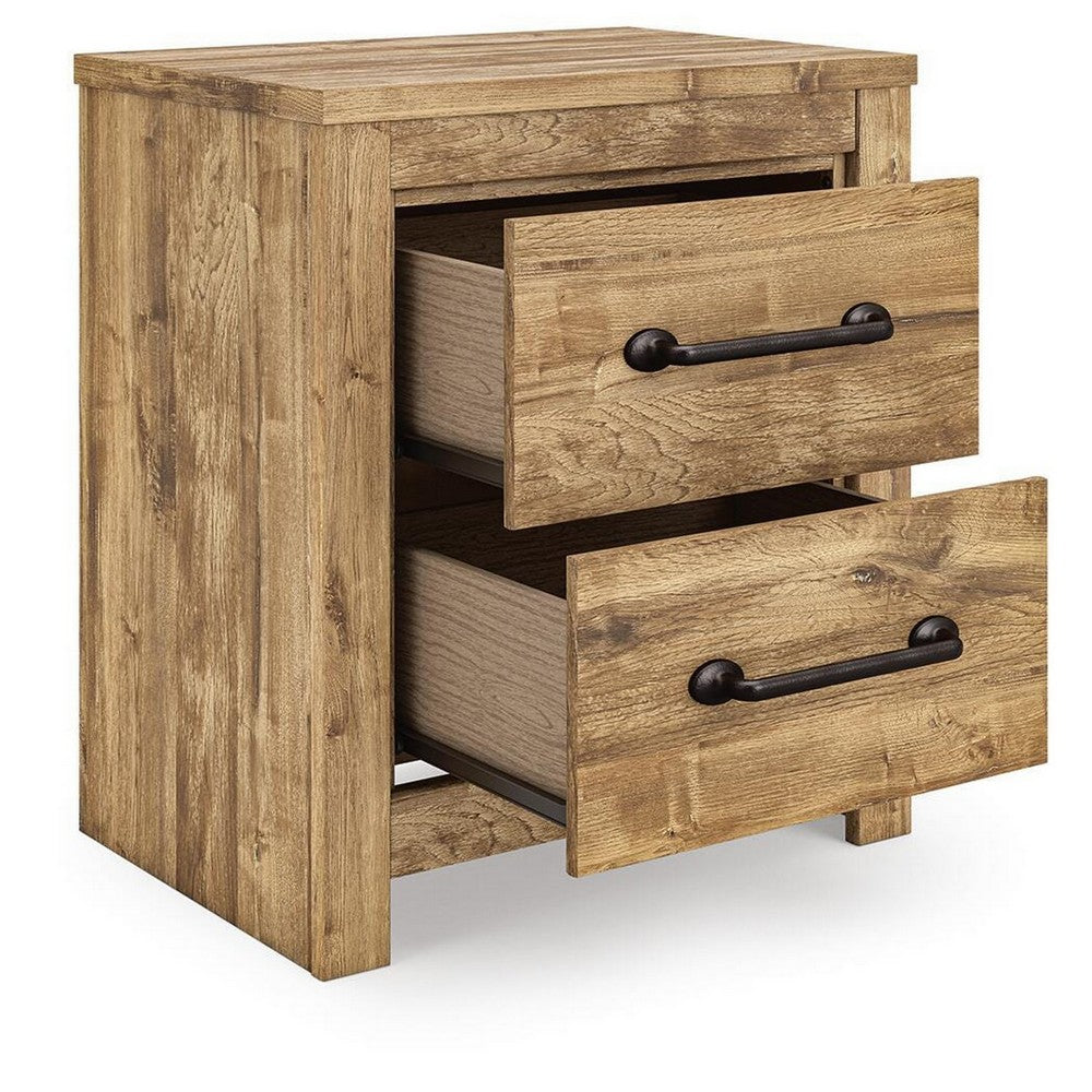 Mayna Nightstand with 2 Drawers | Pewter-Tone Metal | Brown Wood 25"